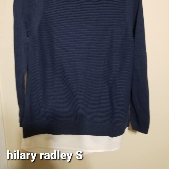 Hilary Radley sweater, shirt tails, Navy White, Small, Preppy Mid weight - Picture 4 of 5